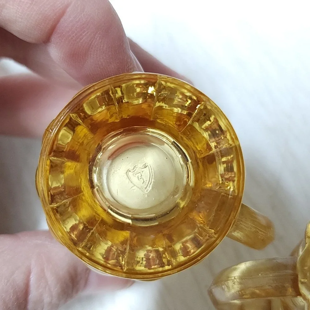 Set of 2 Vintage Federal Glass Yellow Amber‎ Mini Beer Mug Shot Glasses